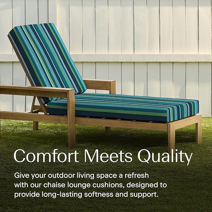 Honeycomb Outdoor Heritage Chaise, 22.5" W x 70" L, Stripe Poolside Chair Cushion for Patio Furniture