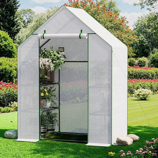 Greenhouse for Outdoors, Small Greenhouse, Walk-in Greenhouses with 3 Tiers 4 Shelves, PE Cover, Heavy Duty Plant Greenhouses for Garden and Backyard