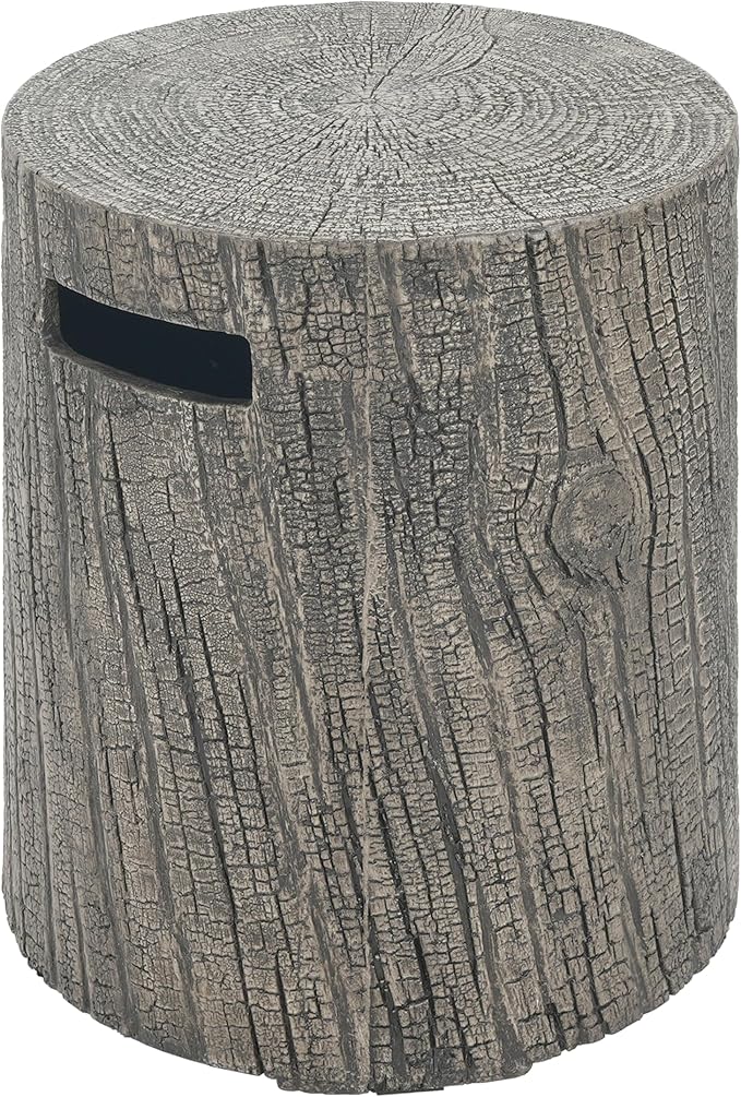 Propane Tank Cover Table for Fire Pits, 20 LB MGO Propane Tank Holder with Side Handles, Outdoor Tank Storage Side Table for Patio, Gas Griddle, Tree-Like Surface, Light Gray
