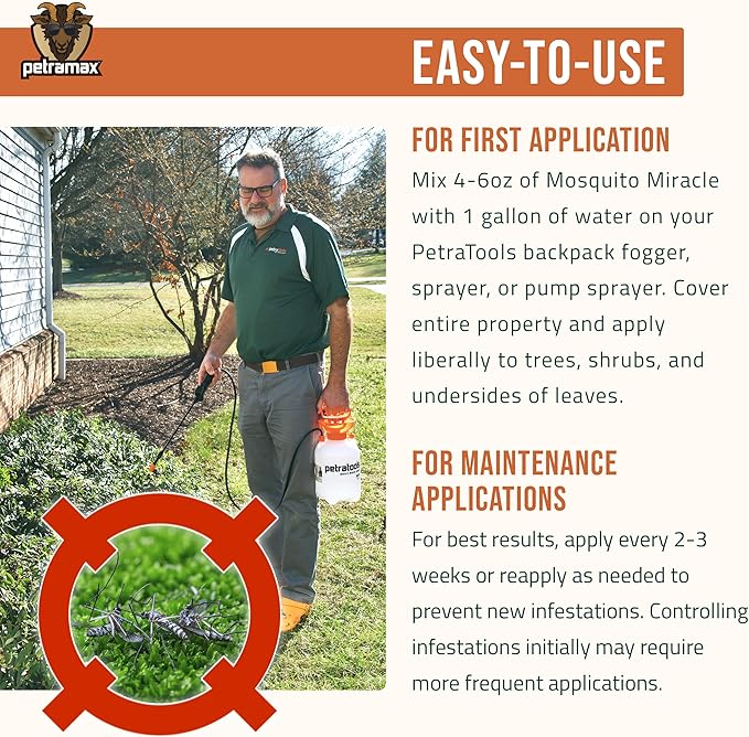 PetraMax Miracle Outdoor Mosquito Spray for Yard - Tested to Kill, Backyard Mosquito Fogger Machine Liquid Concentrate - Pet Safe Fogger Spray - Commercial/Private Pet Friendly Lawn Treatment (4 Gal)