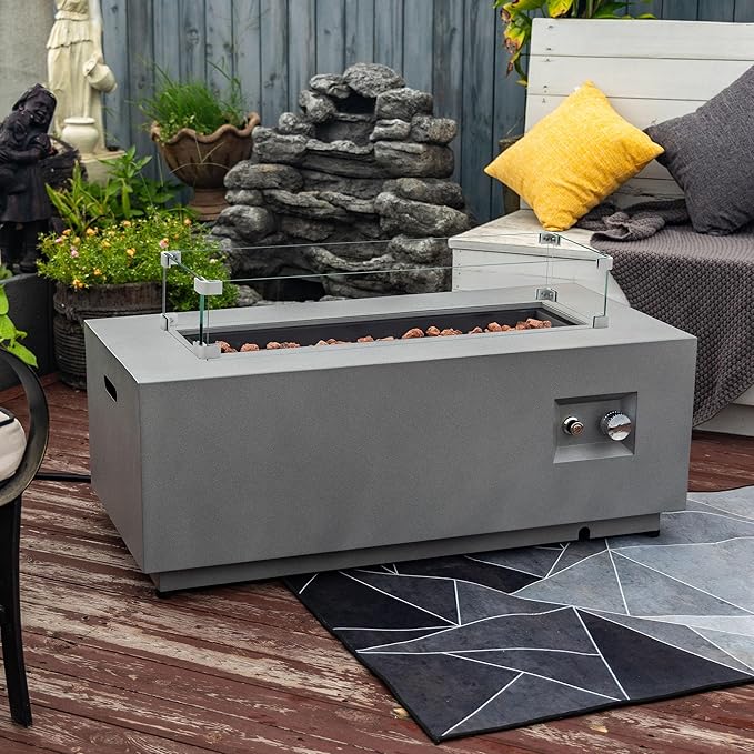 Outdoor Fire Pit Table Propane Gas Fire pits Outdoor Fireplaces 42″ Rectangular Firepit Table, 50,000 BTU Fire Table for Patio Set, Grey.
