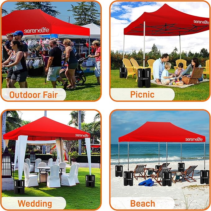 Pop Up Tent Commercial Instant Shelter - Waterproof Polyester Tent With Portable Wheeled Carry Bag And Sand Bag, 10 X 20 Ft. (Red)