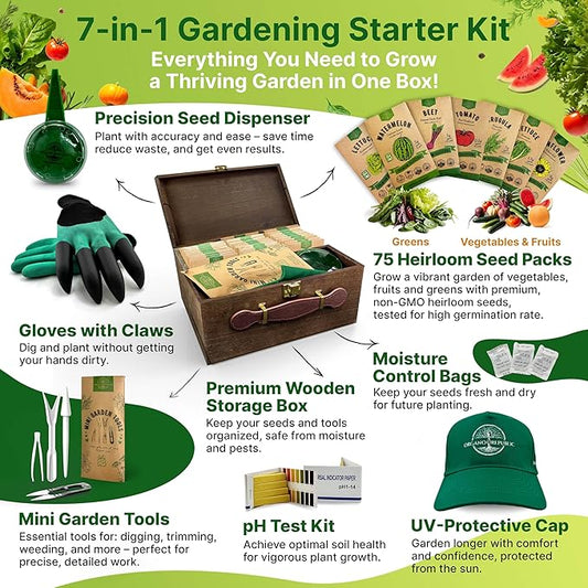 75 Vegetable & Greens Seeds Variety Pack, Garden Seed Starter Kit - Over 44,700 Non-GMO Heirloom Seeds for Planting Vegetables and Greens, Christmas Gift Seed Box with Gardening Supplies, Survival Kit