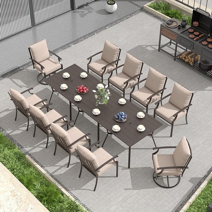 Outdoor Dining Set Patio Dining Table and Chairs Set Outdoor Furniture Set (Brown, 13 Dining Set)