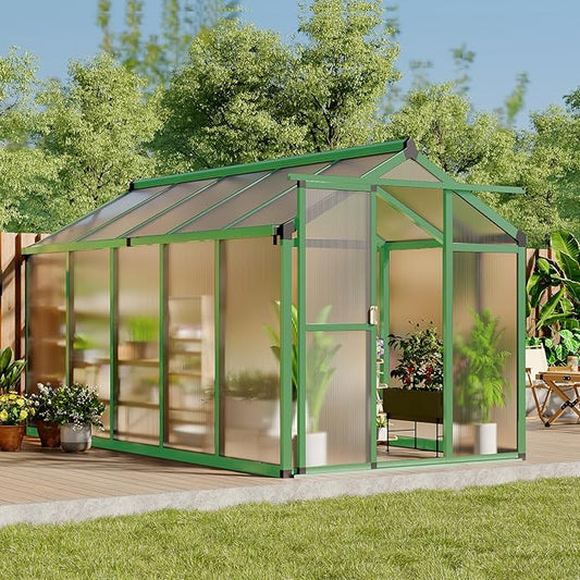 8 X 12 Ft Greenhouse, Greenhouses for Outside, Polycarbonate Greenhouse with Aluminum Frame, Lockable Door and Ajustable Roof Vent for Backyard, Green Houses for Outside Garden Backyard, Patio