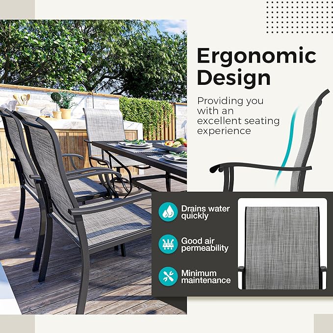 7-Piece Outdoor Dining Set, Patio Furniture Set with 2 Textilene Swivel Chairs & 4 Regular Chairs,Patio Dining Set with 1 Rectangular Table for Garden, Backyard, Poolside, Deck, Charcoal