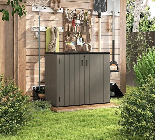 HOMSPARK 37 Cu.Ft Outdoor Storage Shed Weather Resistant, Multi Functional | Double-Wall Resin Storage Sheds & Outdoor Storage Box Waterproof for Backyard Garden Patio Lawn (Shallow Coffee)