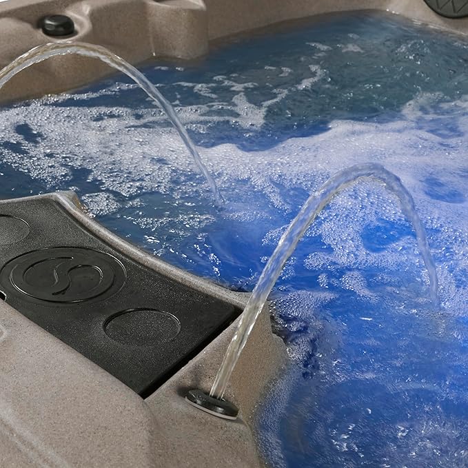 AquaLife Palm Beach™ 5-6 Person 30-Jet Lounger Hot Tub with LED Lighting, Insulated Cover, Built-in Ice Bucket, Stainless Steel Heater and Ozonator
