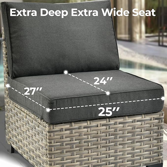 HOOOWOOO Outdoor Sectional Patio Furniture Set,9 Pieces Wicker Conversation Sets L Shaped Couch,Extra Deep Out Door Sofa Outside Furniture with Rocking Chairs,Black