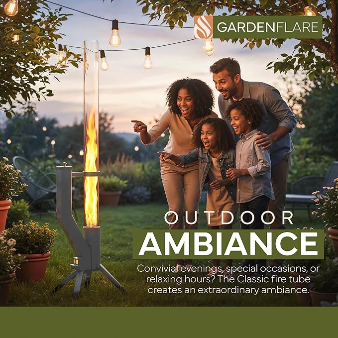Smokeless Fire Pit - Outdoor Wood Pellet Fire Tube Stainless Steel firepit for Ambience Fire on Your Backyard, Patio, Porch & Garden (Silver, Classic)
