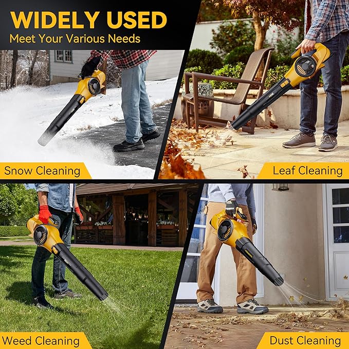 MOK Leaf Blower Cordless, 670CFM Electric Leaf Blowers with 2 x 6.0Ah Batteries and Charger, 3- Speed & Turbo Mode,1 x Rubber-Coated Snow Shovels, 1 x Shoulder Strap, Blowers for Lawn Care