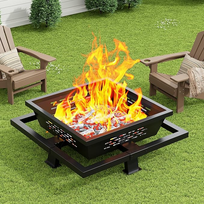 42 Inch Fire Pit for Outside, Outdoor Wood Burning Firepit with Poker, Heavy Duty Fire Pit for Camping, Backyard, Patio