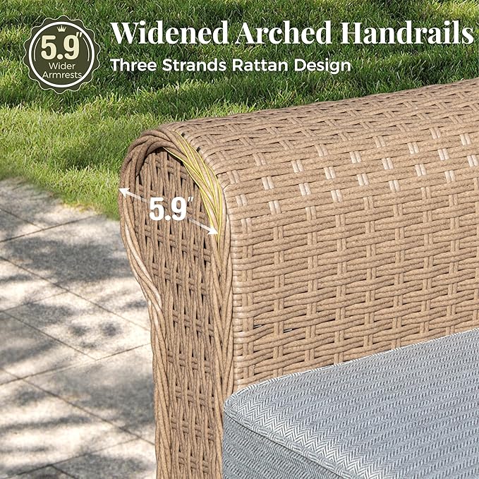 Patio Furniture Set 6 pcs, Wicker Outdoor Patio Furniture, 3-Seat Sofa, 4 Single Chairs and Coffee Table, Rattan Patio Conversation Set for Backyard Deck, Grey