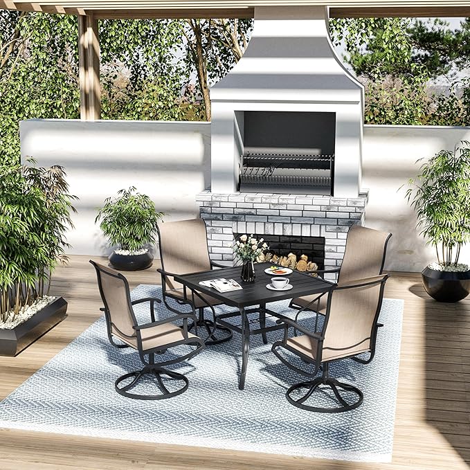 Pamapic 5-Piece Outdoor Dining Set, Patio Dining Set for 4, Outdoor Table and Chairs, All-Weather Outdoor Patio Set with Textilene Swivel Chairs for Garden, Poolside, Deck，Beige