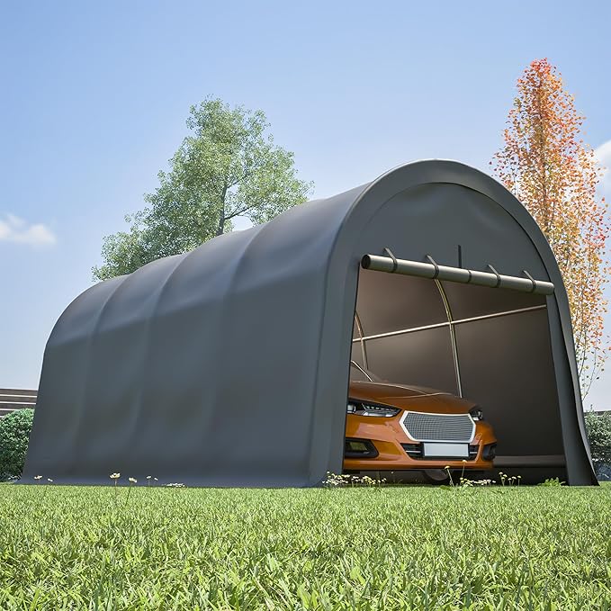 Anti-Snow 10x20 FT Carport,Grade Heavy Duty Portable Garage Canopy with Steel Frame & Vented Roof,Waterproof Outdoor Storage Shed W/Removable Double-Zipper Doors,for Vehicle, Boat,RV,Grey