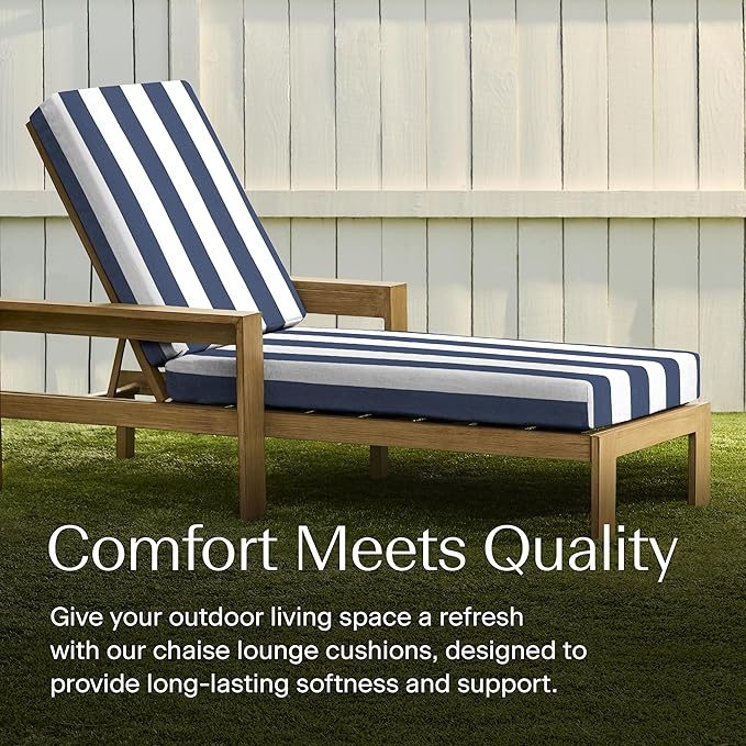 Honeycomb Outdoor Heritage Chaise, 22.5" W x 70" L, Cabana Stripe Blue and White Chair Cushion for Patio Furniture