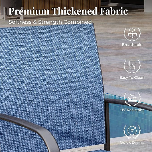 9 Pieces Patio Table and Chairs Set, Patio Dining Set for 8, 8 Blue Textilene Chairs and 1 Expandable Patio Dining Table with Umbrella Hole, for Deck Backyard Lawn Poolside