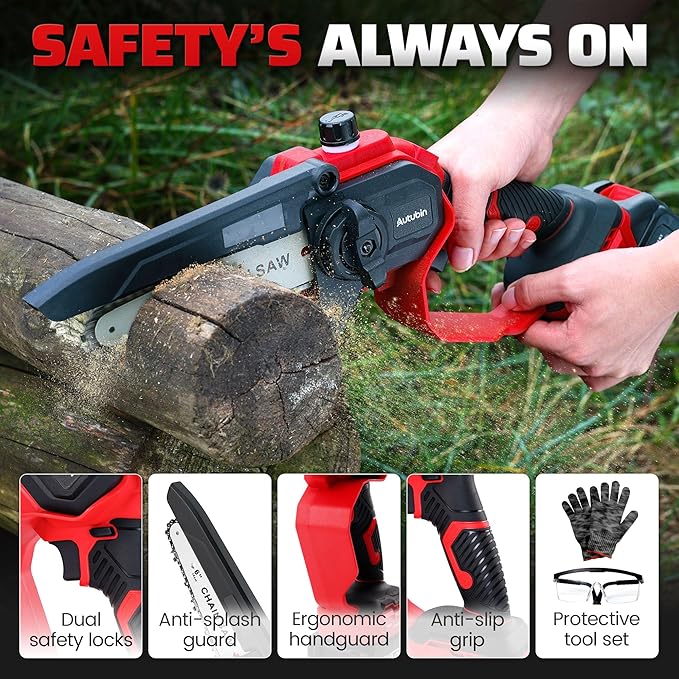 Autubin 6'' Cordless 2-in 1 Pole Saw Mini Chainsaw, Extendable Electric Pole Saw for Tree Trimming, Brushless Motor, Battery Operated with 2*4.0Ah Batteries&Charger, Extension Pole for 16 FT Max Reach