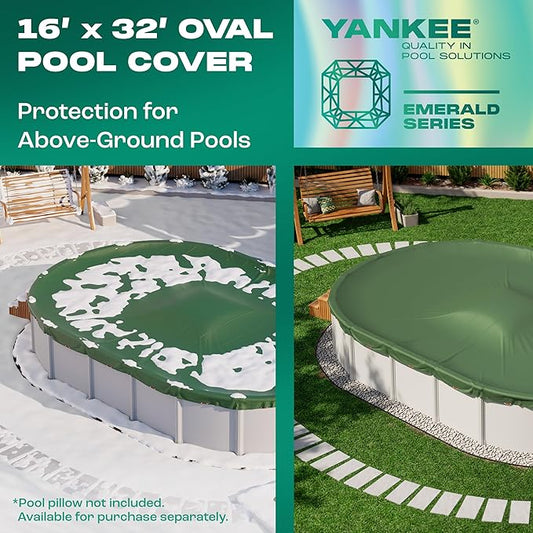 Yankee Emerald Series Pool Covers for Above Ground Pools | Oval 16x32 ft Swimming Pool Cover w/Steel-Core Cable, Winch for Winterization | 9 mil Medium-Thickness for Off-Season, On-Season Protection