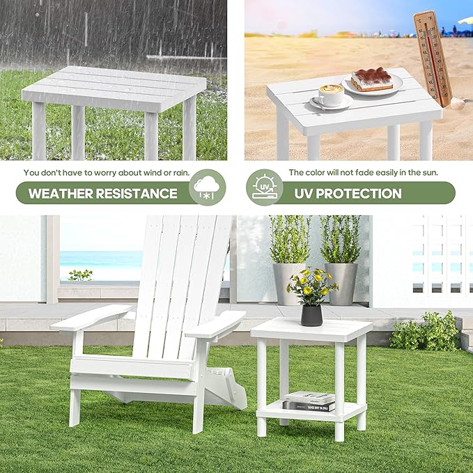 LEJANEOYE Outdoor Side Table, 2-Tier Small Outdoor Table for Patio, Adirondack Side Tables for Outside or Indoor, Bamboo End Table for Pool, Porch, Weather Resistant Easy Maintenance