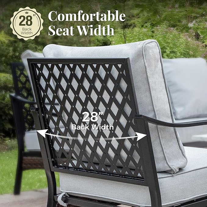 Patio Furniture Set with Firepit Table, Black Frame Outdoor Conversation Set with 2 x Swivel Chairs, 1 x 2-Seat Sofa, 1 x 3-Seat Sofa for Lawn Garden Backyard, Light Grey