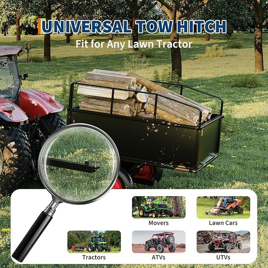 GarveeLife ATV Trailer Tow Behind Steel Dump Cart, 750 lbs 17 Cubic Feet Heavy Duty Yard Garden Utility Trailer Pull Behind with Removable Sides & All Terrain Tires for Lawn Mower, Tractor, Yard