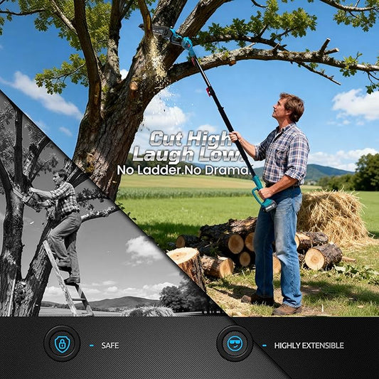 Cordless 2-in-1 Pole Saw & 8" Mini Chainsaw,Brushless 1200W Motor,2x21V 4.0Ah Batteries, 4-9FT Extension Pole with 0-180° Adjustable Head,Auto Oiling,Max 16FT Reach for Tree or Branches Tree Trimming