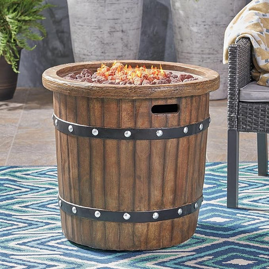 Outdoor Propane Fire Pit Table, 25 Inch Round MGO Concrete Fire Pit with Lava Rocks, Smokless Fire Table for Outside Patio, Garden, Backyard, 40,000 BTU, Tank Inside, Dark Brown