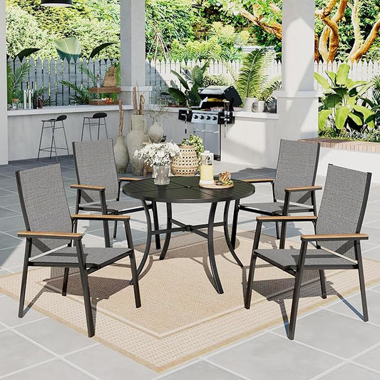 Sophia & William Patio Sets 5 Pieces, Lightweight Aluminum Dining Chairs with 42" Round Metal Dining Table, Stackable and Easy to Move for Lawn Garden Yard Porch (Grey)