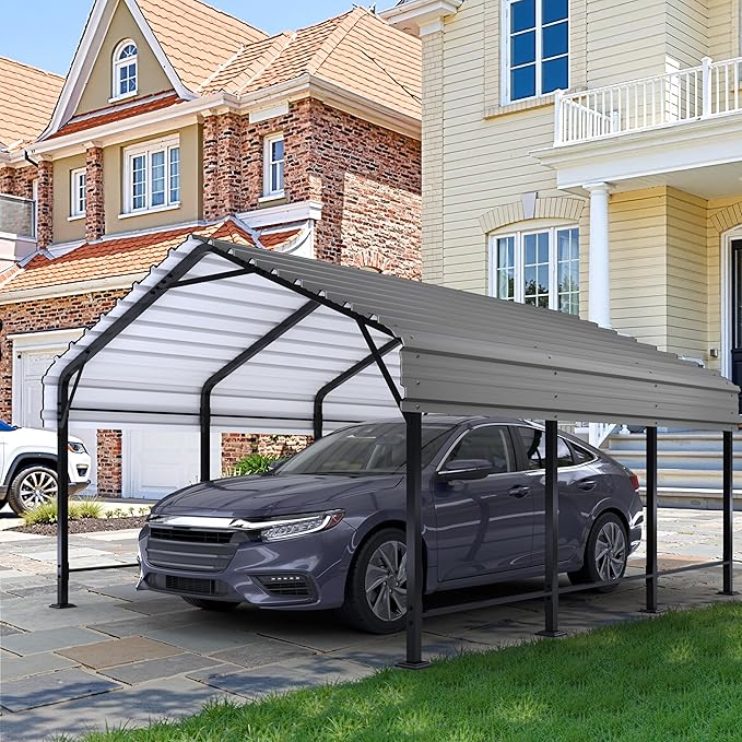 JAMFLY Carport, Heavy Duty Carport Canopy with Galvanized Steel Roof and Frame, Metal Car Garage Upgraded Extra Large Garage for Pickup, Boat, Car and Tractors