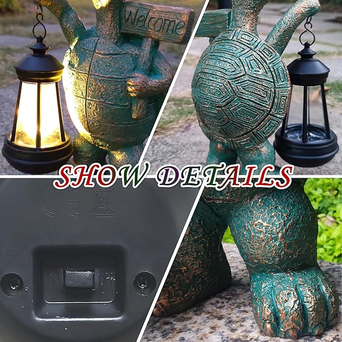 RCTTICUU Turtle Garden Statue Outdoor Décor with Solar Lights Lantern,Turtle Solar Light Figurines Outside Decorations for Yard，Lawn ,Patio, Balcony, Unique Housewarming Gifts