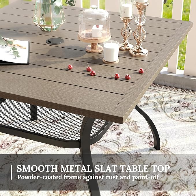VICLLAX 37.8" Square Outdoor Patio Table, All Weather Metal Outdoor Dining Table for Lawn Garden, Grey Wood-Like Tabletop