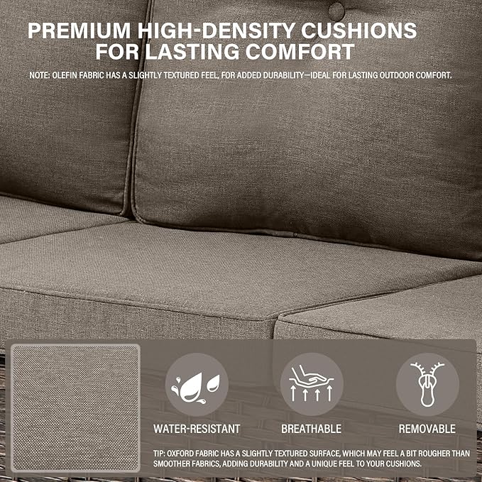 Belord 8 Pieces Patio Conversation Set with 43” Propane Fire Pit Table, Outdoor Sectional Furniture Sofa Set with Removable Cushions for Patio Deck Backyard Brown