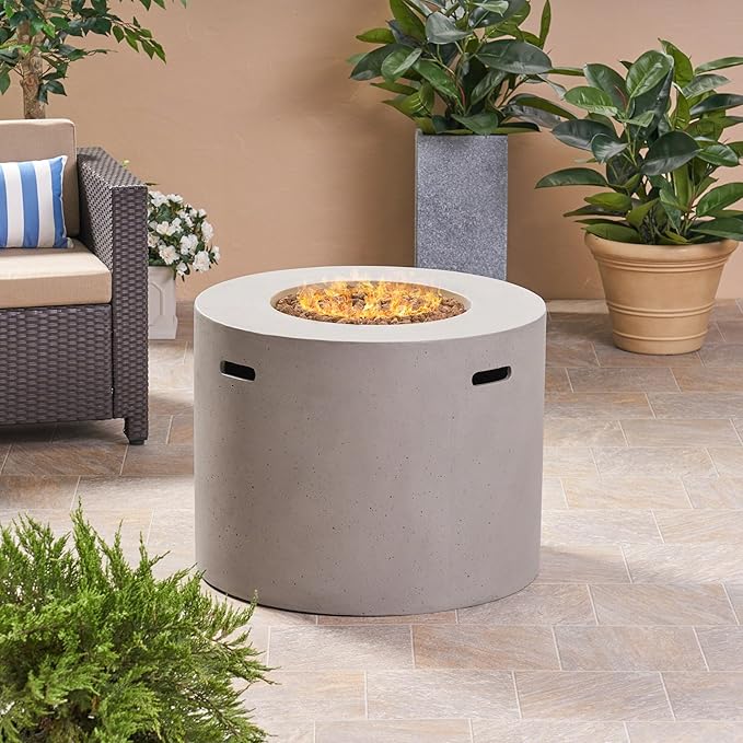 Propane Fire Pit Table, 31 Inch Firepits for Outside, Round Gas Fire Pit for Outside Patio, MGO Propane Fire Table, 40000BTU, Light Grey