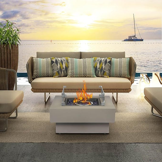 Propane Fire Pit Table with Wind Glass Shield, 32.5-inch 50,000 BTU Outdoor Gas Fire Table for Patio w/Lid, Glass Rocks, Cover, Pre-Attached 10ft Propane Hose
