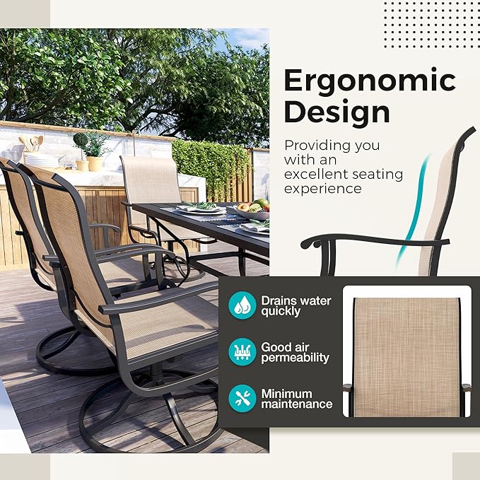 7-Piece Outdoor Dining Set, Patio Furniture Set with Textilene Swivel Chairs,Outdoor Table & 6 Chairs for Garden, Backyard, Poolside, Deck, Beige