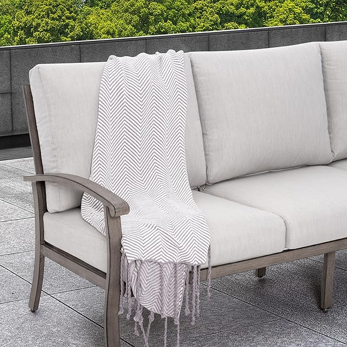 HAPPATIO 8 Piece Aluminum Patio Furniture Set, 3-Seat Outdoor Couch and Loveseat, All-Weather Outdoor Sectional Sofa with Armchairs and Ottomans, Garden Conversation Set with Tables(Gray)