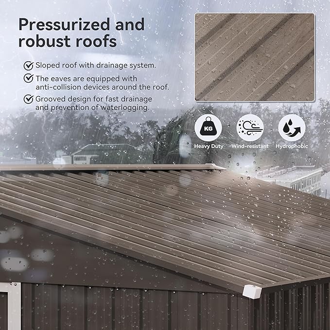Kurapika 8×6 FT Metal Outdoor Storage Shed Large Tool Shed with Floor, Lockable Door, for Garden, Patio, Backyard, Lawn(Brown)