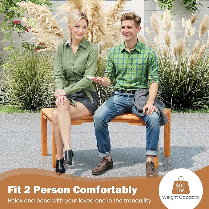 RELAX4LIFE Wooden Outdoor Curved Bench - Acacia Wood Garden Bench w/Slatted Seat, 2-Person Outside Backless Seating for Porch Backyard Deck Park, 800 LBS Load Capacity, Patio Fire Pit Bench (1, 45'')