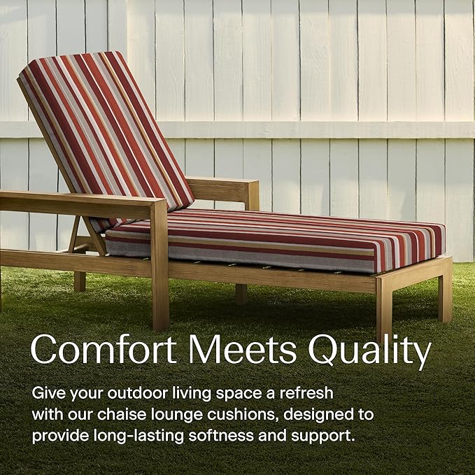 Honeycomb Outdoor Heritage Chaise, 22.5" W x 70" L, Stripe Brick Chair Cushion for Patio Furniture