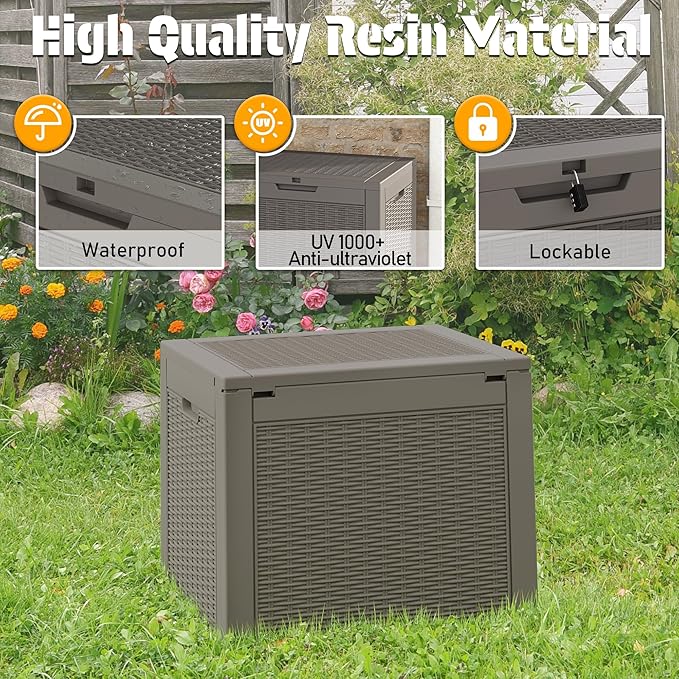 NUNU LAB 30 Gallon Outdoor Storage Box Waterproof, Outside Package Delivery Deck Boxes with Lockable Lid, Backyard Storage Bin For Garden Tools, Patio Cushions, Pool Accessories, Gray