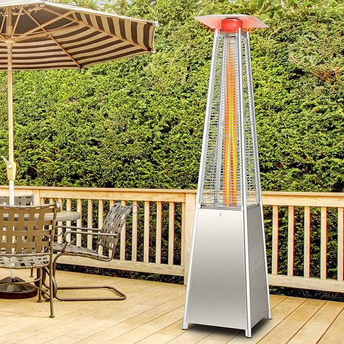 Tangkula 90-inch Outdoor Patio Heater, 42000 BTU Portable Outdoor Pyramid Propane Heater with Wheels, Quartz Glass Tube, Auto Shut Off Protection for Backyard, Garden