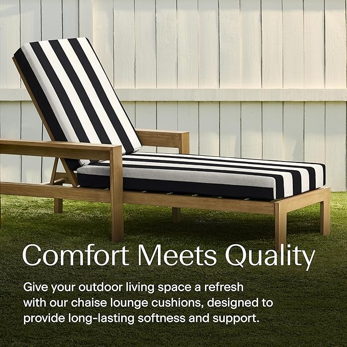 Honeycomb Outdoor Heritage Chaise, 22.5" W x 70" L, Cabana Stripe Black and Ivory Chair Cushion for Patio Furniture