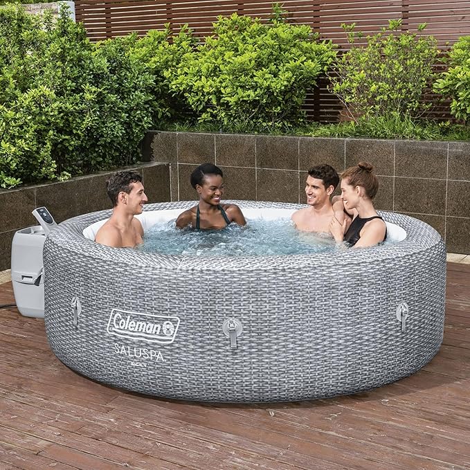Coleman Sicily AirJet Large Round 5 to 7 Person Inflatable Hot Tub Portable Outdoor Spa with 180 AirJets and EnergySense Cover, Grey