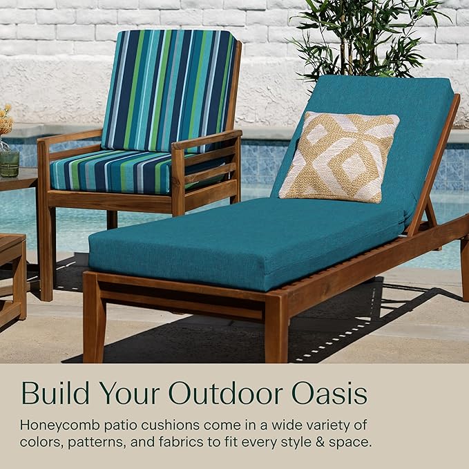 Honeycomb Outdoor Chaise, 22.5" W x 70" L, Textured Solid Teal Patio Cushion
