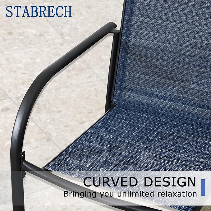 5 Piece Outdoor Dining Set, Patio Table and Chairs Set of 4, 37.5" Black Square Patio Table with 4 Dark Blue Stackable Patio Chairs for Lawn, Garden, Porch