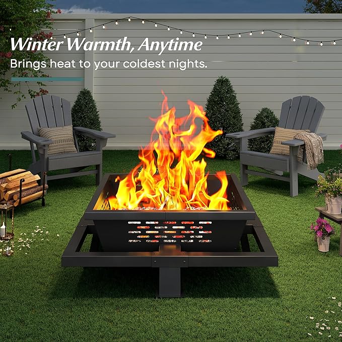 42 Inch Fire Pit for Outside, Outdoor Wood Burning Firepit with Poker, Heavy Duty Fire Pit for Camping, Backyard, Patio