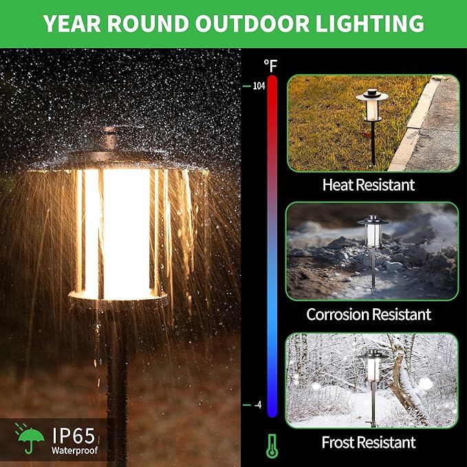 Varmtalys Pathway Landscaping Lighting Low Voltage, 5CCT Adjustable Setting Garden Path Light LED 12V, Outdoor Waterproof Walkway Lights, 5W 150LM ORB All Aluminum for Outside Patio Yard (10 Pack)