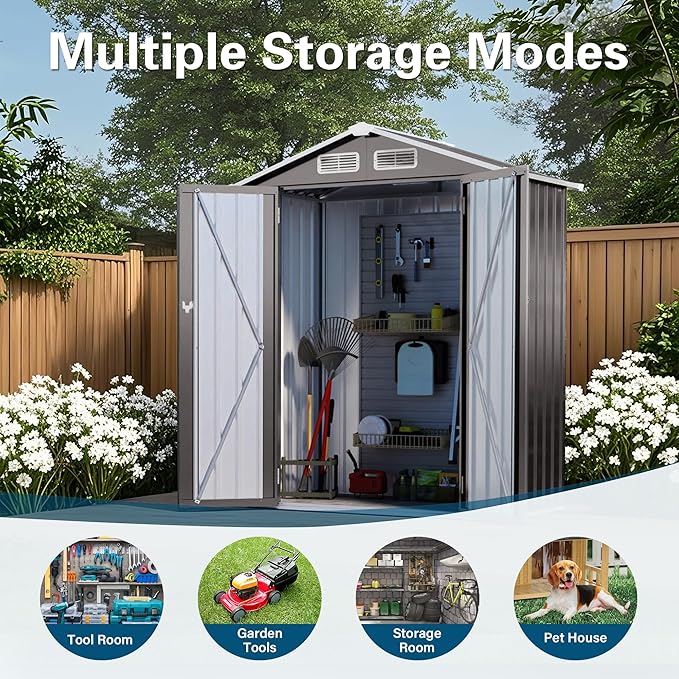 5x3 FT Outdoor Storage Shed, Metal Shed with with Peaked Roof, Lockable Door, All-Weather Lean to Resin Shed for Garden, Backyard, Patio, Lawn (Gray)