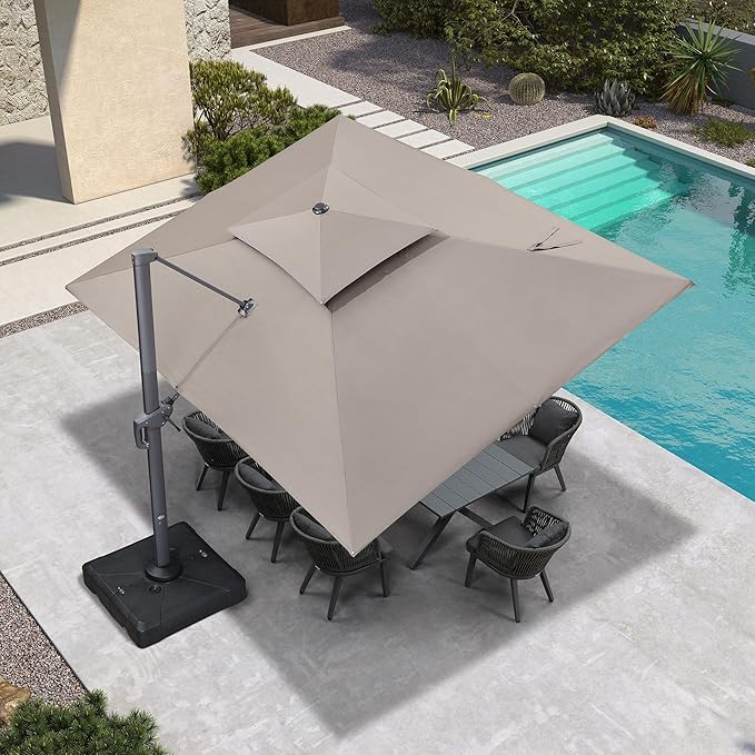 PURPLE LEAF 10' X 13' Double Top Cantilever Patio Umbrella Deluxe Large Outdoor Umbrella Rectangle Offset Umbrella with Fade Resistance for Garden Deck Pool Patio, Ash Mocha